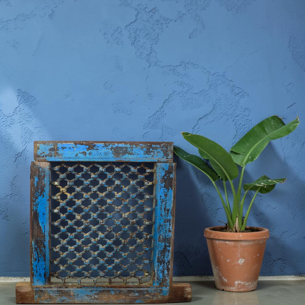 Vintage Wooden Iron Metal Indian Jali Window Frame