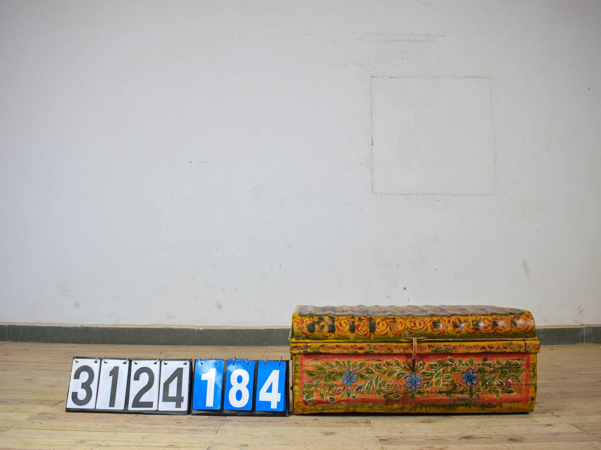 Vintage Indian Hand Painted Metal Travel Trunk Chest