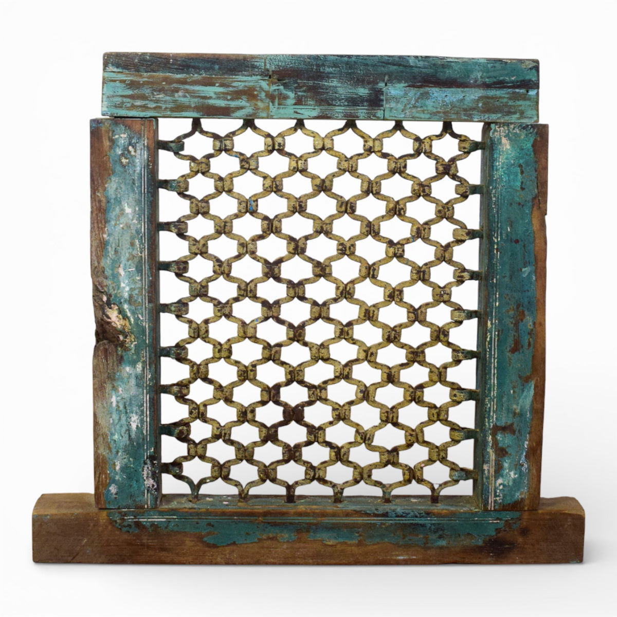 Vintage Wooden Iron Metal Indian Jali Window Frame
