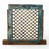 Vintage Wooden Iron Metal Indian Jali Window Frame