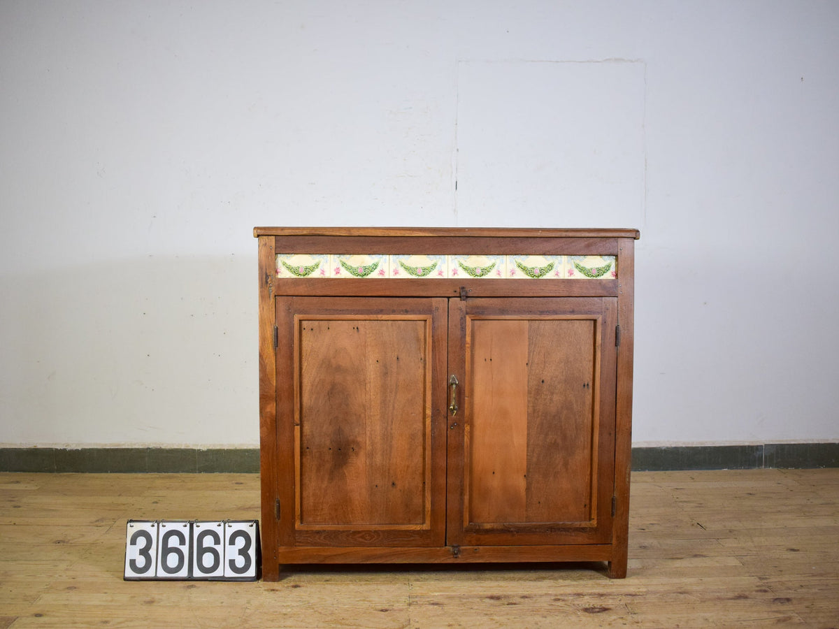 Vintage Rustic Cupboard Cabinet With Antique Tile Decoration