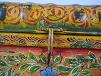 Vintage Indian Hand Painted Metal Travel Trunk Chest