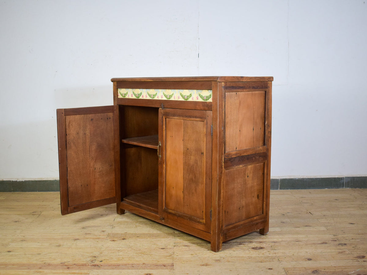 Vintage Rustic Cupboard Cabinet With Antique Tile Decoration