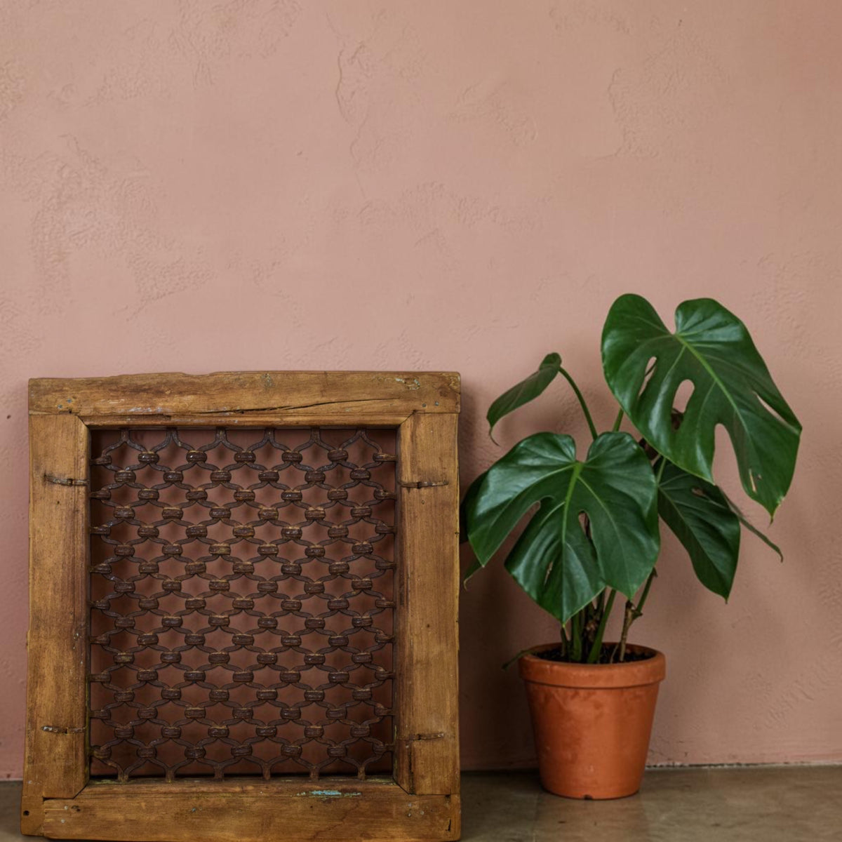 Vintage Wooden Iron Metal Indian Jali Window Frame