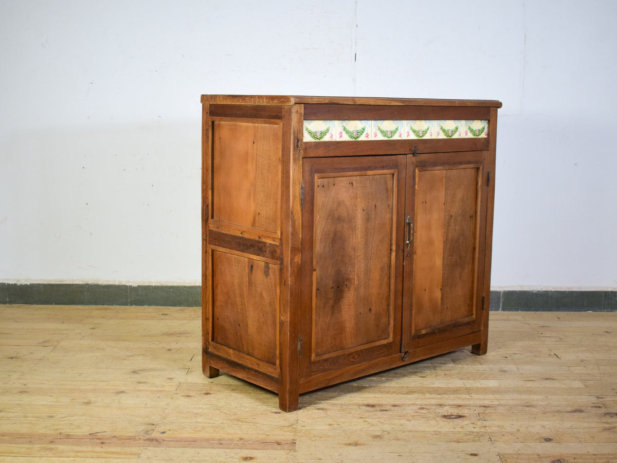 Vintage Rustic Cupboard Cabinet With Antique Tile Decoration