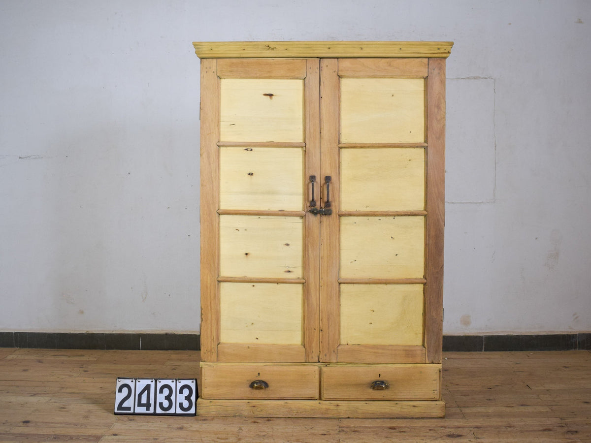 Vintage Rustic Bleached Wood Housekeepers Cupboard Cabinet Storage