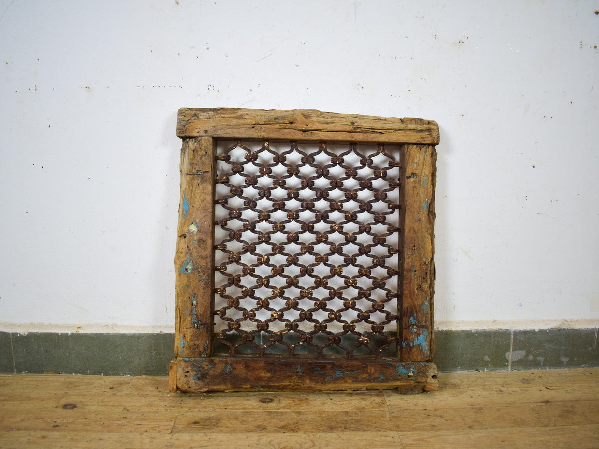 Vintage Wooden Iron Metal Indian Jali Window Frame