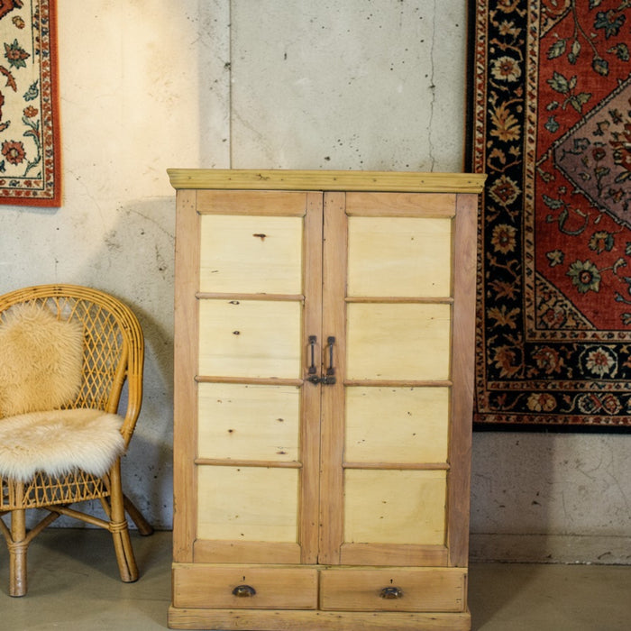 Vintage Rustic Bleached Wood Housekeepers Cupboard Cabinet Storage