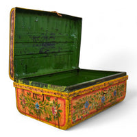 Vintage Indian Hand Painted Metal Travel Trunk Chest