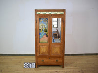 Vintage Indian Wooden Cupboard Cabinet with Reverse Glass Paintings and Vintage Tiles