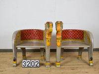Pair of Indian Wooden Carved Hand Painted Vintage Style Elephant Chairs
