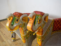 Pair of Indian Wooden Carved Hand Painted Vintage Style Elephant Chairs