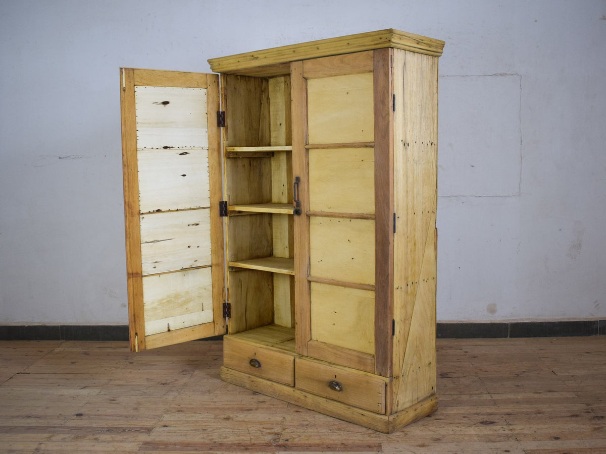 Vintage Rustic Bleached Wood Housekeepers Cupboard Cabinet Storage