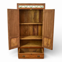 Vintage Indian Wooden Cupboard Cabinet with Reverse Glass Paintings and Vintage Tiles