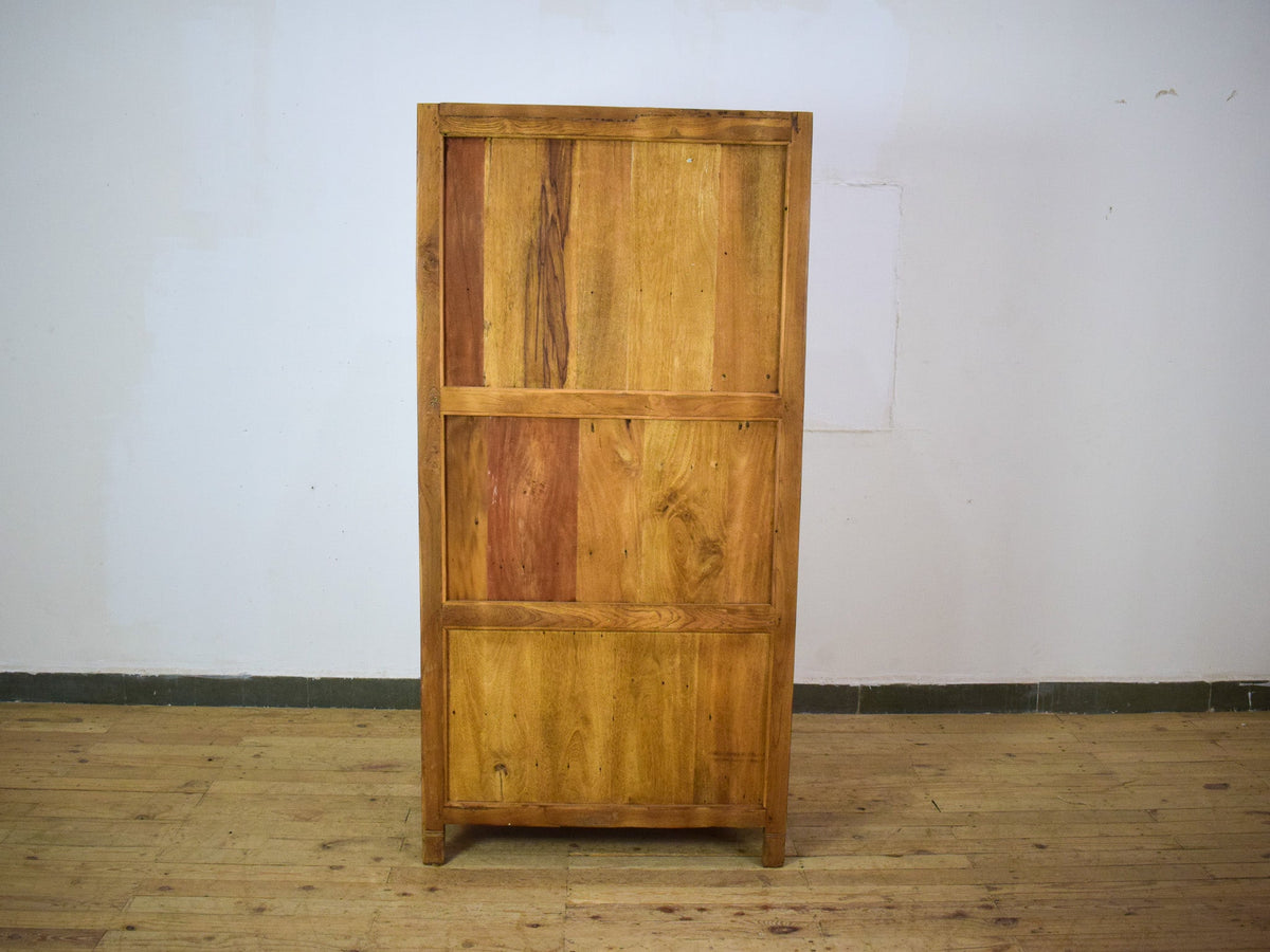 Vintage Indian Wooden Cupboard Cabinet with Reverse Glass Paintings and Vintage Tiles