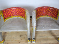 Pair of Indian Wooden Carved Hand Painted Vintage Style Elephant Chairs