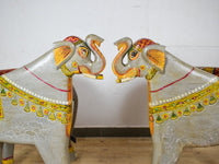 Pair of Indian Wooden Carved Hand Painted Vintage Style Elephant Chairs