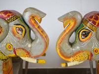 Pair of Indian Wooden Carved Hand Painted Vintage Style Elephant Chairs