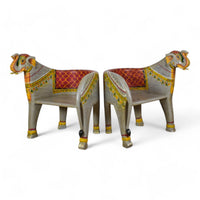 Pair of Indian Wooden Carved Hand Painted Vintage Style Elephant Chairs