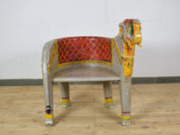 Pair of Indian Wooden Carved Hand Painted Vintage Style Elephant Chairs