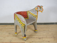 Pair of Indian Wooden Carved Hand Painted Vintage Style Elephant Chairs