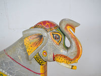 Pair of Indian Wooden Carved Hand Painted Vintage Style Elephant Chairs