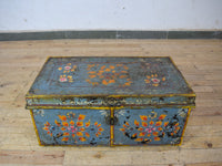 Vintage Indian Hand Painted Metal Travel Trunk Chest