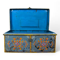 Vintage Indian Hand Painted Metal Travel Trunk Chest