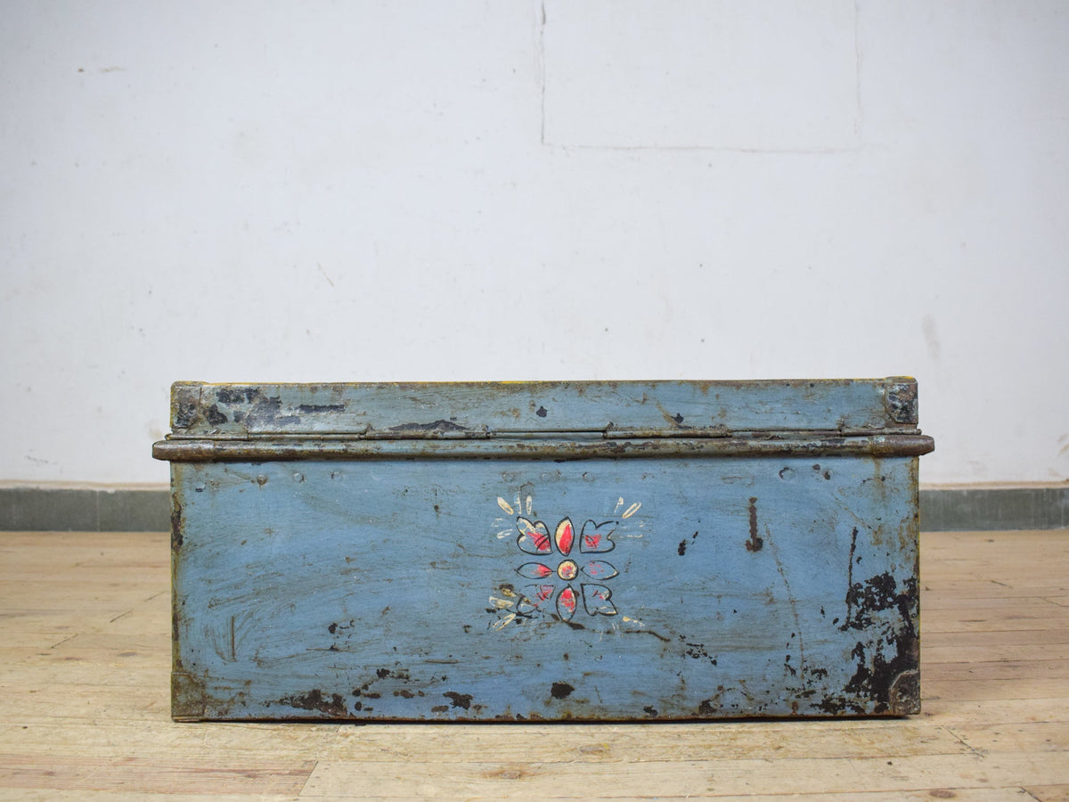 Vintage Indian Hand Painted Metal Travel Trunk Chest