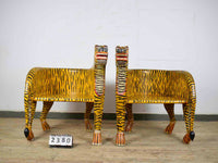 Pair of Indian Wooden Carved Hand Painted Vintage Style Tiger Chairs