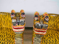 Pair of Indian Wooden Carved Hand Painted Vintage Style Tiger Chairs