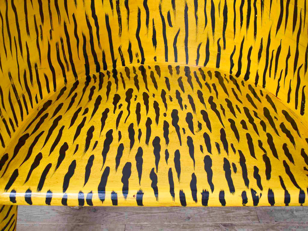 Pair of Indian Wooden Carved Hand Painted Vintage Style Tiger Chairs