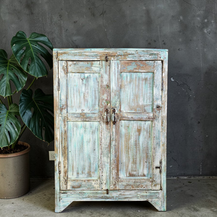 Vintage Rustic Painted Wood Cupboard Cabinet Storage