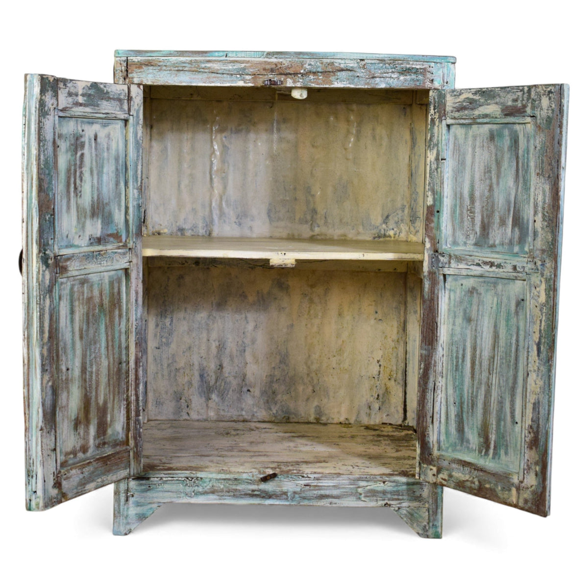 Vintage Rustic Painted Wood Cupboard Cabinet Storage