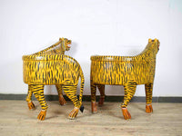 Pair of Indian Wooden Carved Hand Painted Vintage Style Tiger Chairs