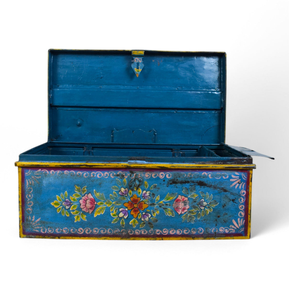 Vintage Indian Hand Painted Metal Travel Trunk Chest