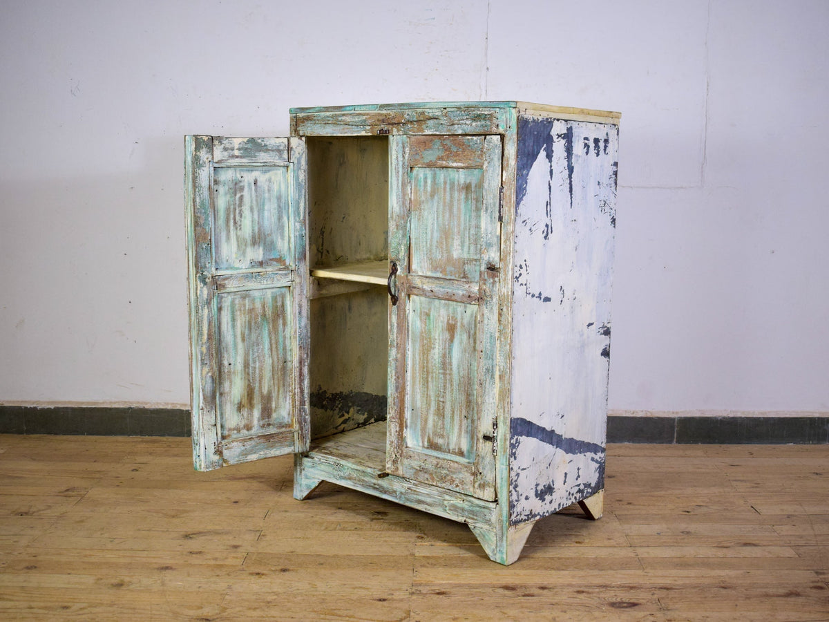 Vintage Rustic Painted Wood Cupboard Cabinet Storage