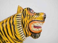 Pair of Indian Wooden Carved Hand Painted Vintage Style Tiger Chairs