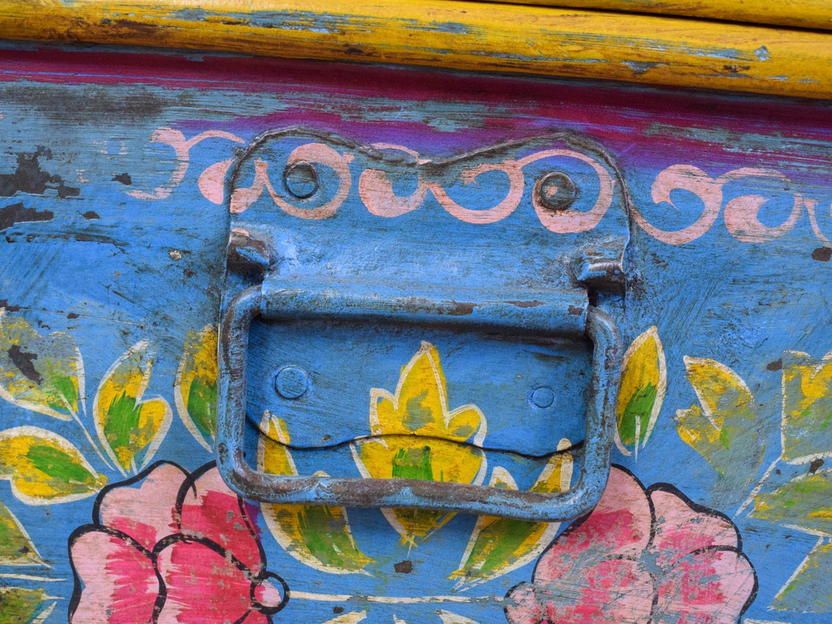 Vintage Indian Hand Painted Metal Travel Trunk Chest