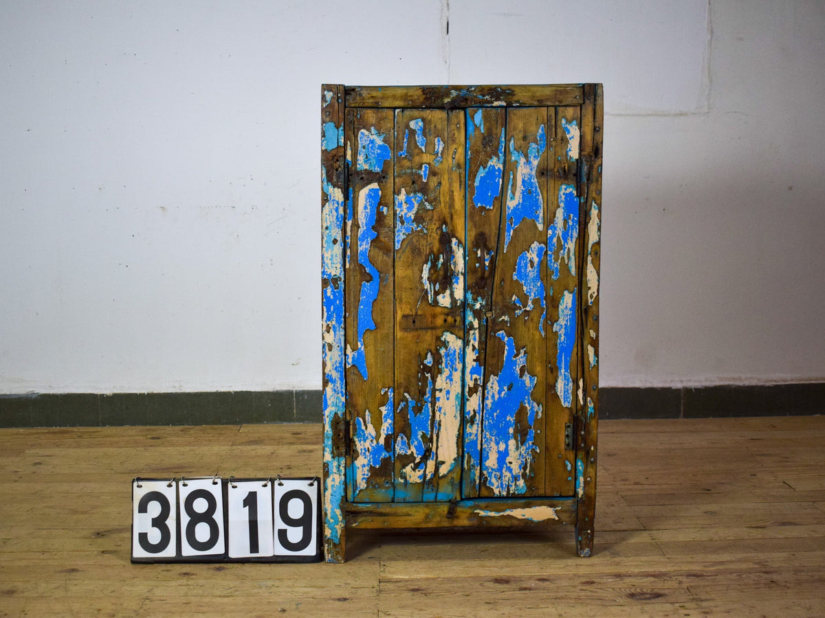 Vintage Worn Painted Rustic Cupboard Cabinet