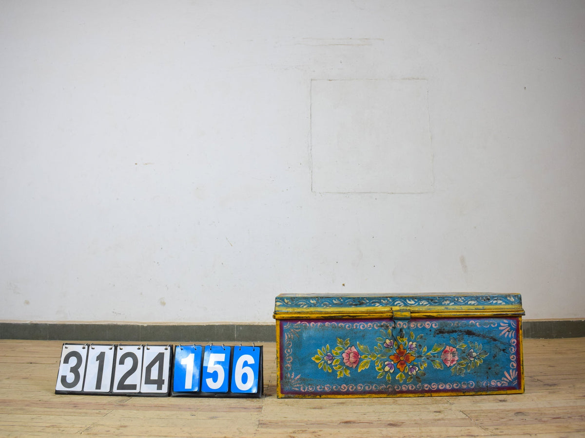 Vintage Indian Hand Painted Metal Travel Trunk Chest