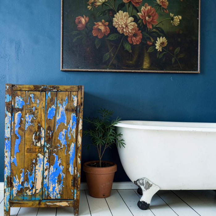 Vintage Worn Painted Rustic Cupboard Cabinet