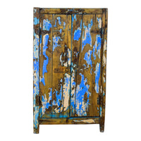 Vintage Worn Painted Rustic Cupboard Cabinet