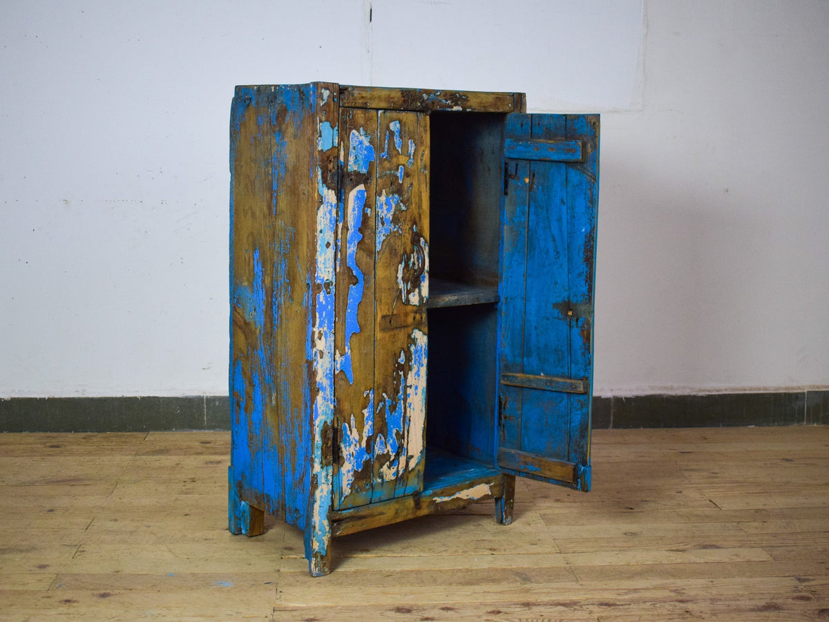 Vintage Worn Painted Rustic Cupboard Cabinet