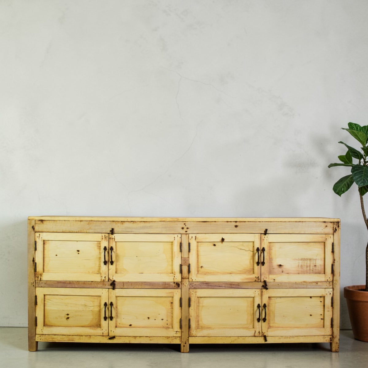 Vintage Rustic Bleached Wood Cupboard Cabinet Sideboard