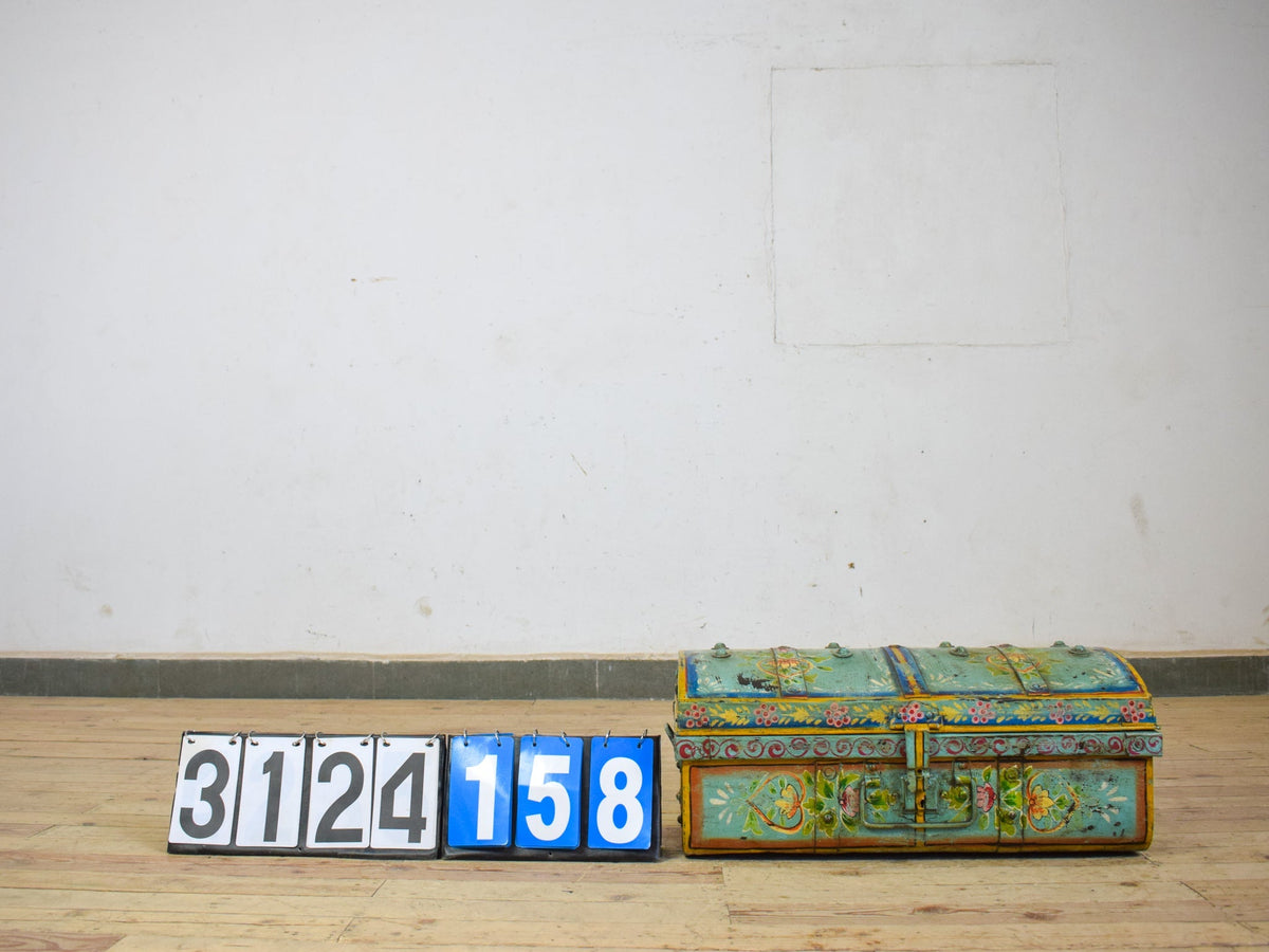 Vintage Indian Hand Painted Metal Travel Trunk Chest