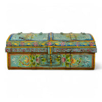 Vintage Indian Hand Painted Metal Travel Trunk Chest