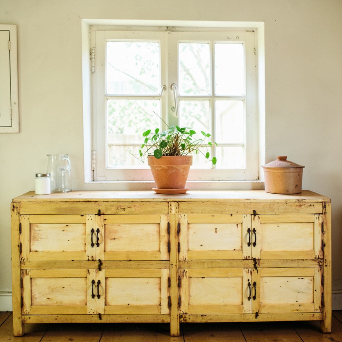Vintage Rustic Bleached Wood Cupboard Cabinet Sideboard