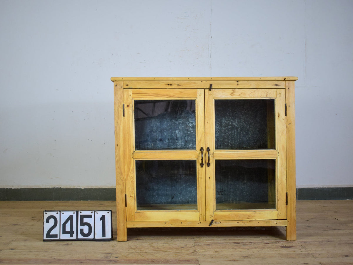 Rustic Vintage Glass Cupboard Cabinet