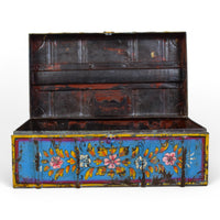 Vintage Indian Hand Painted Metal Travel Trunk Chest